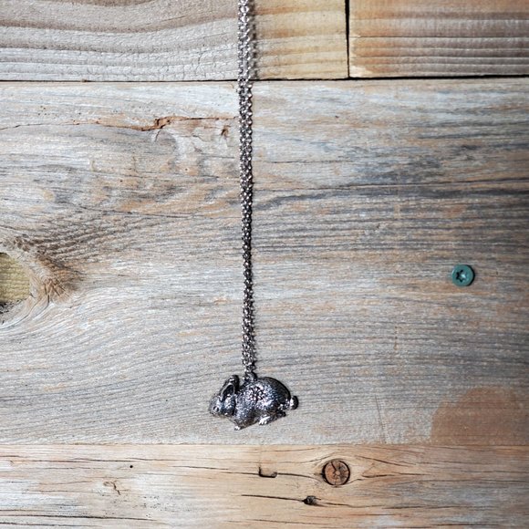 Bunny Rabbit Necklace - Copper Alloy Plated in Antique Silver - 17" chain - Picture 10 of 10